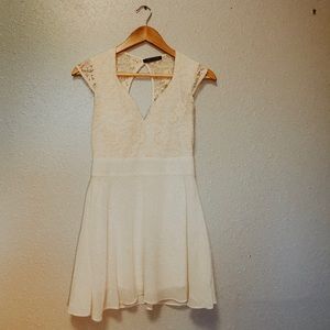 White lace shirt sleeve prom dress